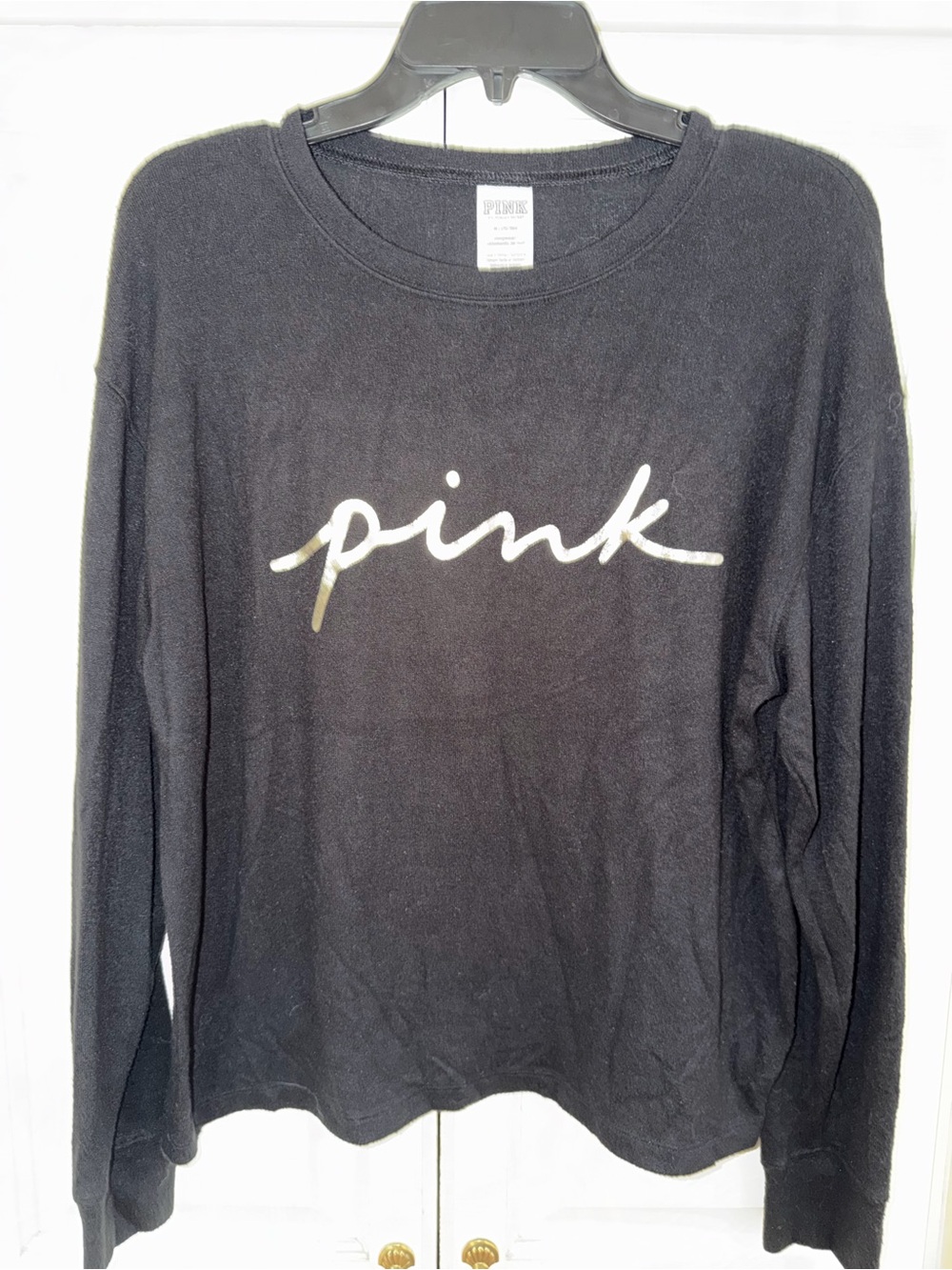 PINK Victoria's Secret Black Long Sleeve Script Logo Sweater Size M